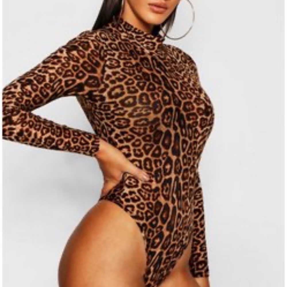 High-Neck Leopard Print Bodysuit